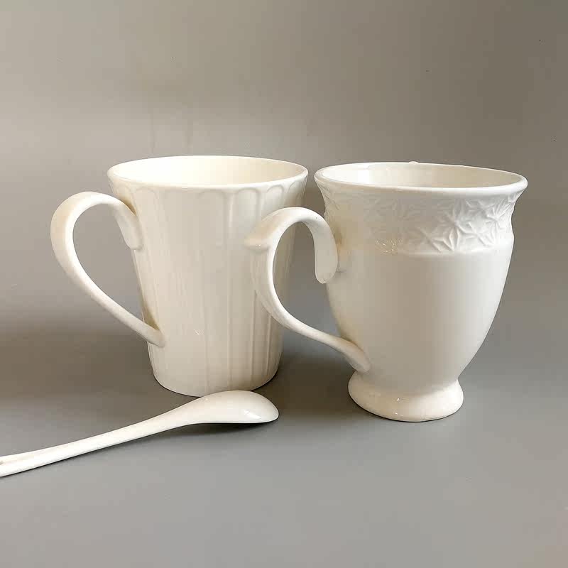 Deardali European style Simple relief White coffee cup Irregular ceramic water cup Home office cup