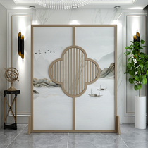 Customized new Chinese Zen screen partition solid wood seat screen into the living room tea room entrance office landscape flowers and birds