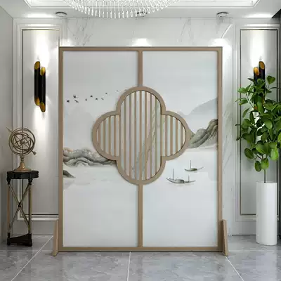 Customized new Chinese Zen screen partition solid wood seat screen into the living room tea room entrance office landscape flowers and birds