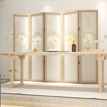 New Chinese log screen partition wall living room solid wood simple modern bedroom folding mobile office interior folding screen