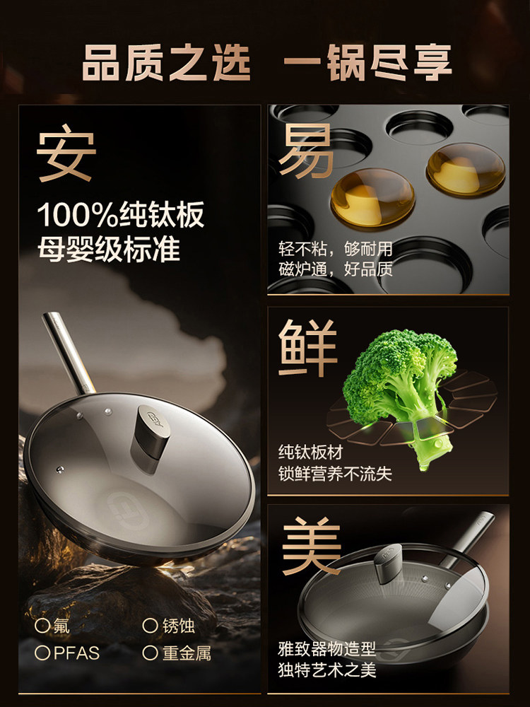 [Same as in Supermarkets] Asd Lightweight Pure Titanium Wok Non-Stick Pan for Induction Cooker and Gas Stove, Household Cooking Pan