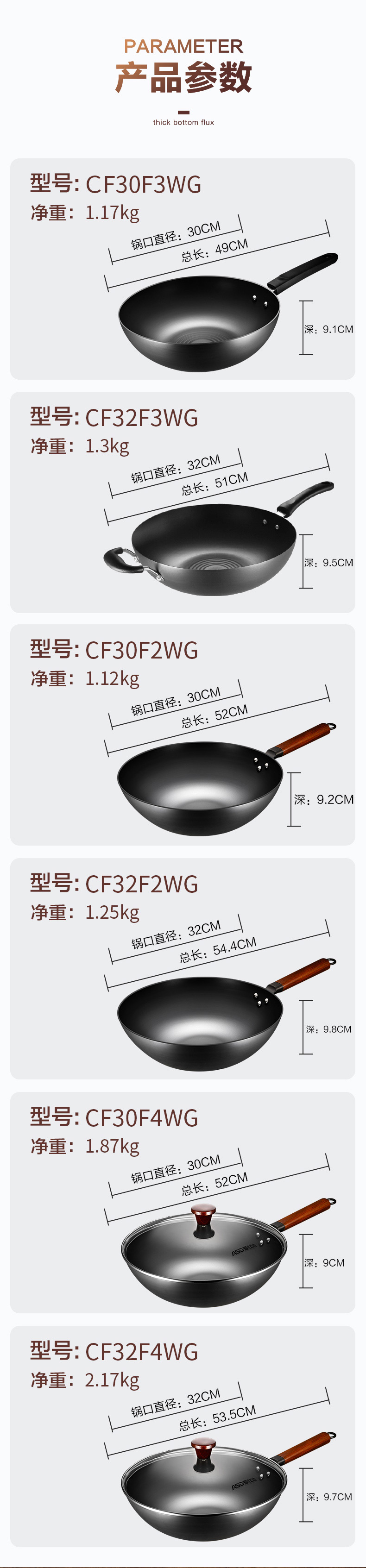 爱仕达 家用无涂层精铁炒锅 30cm燃气灶专用 图5
