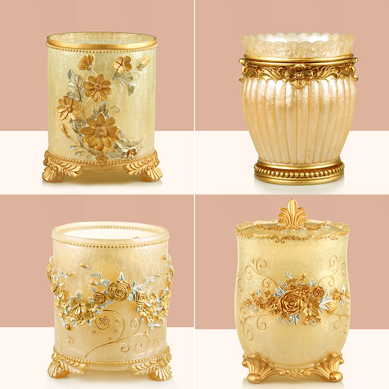 Creative living room trash bin light luxury bedroom high-end household large household large barrels with round covered desktop trash