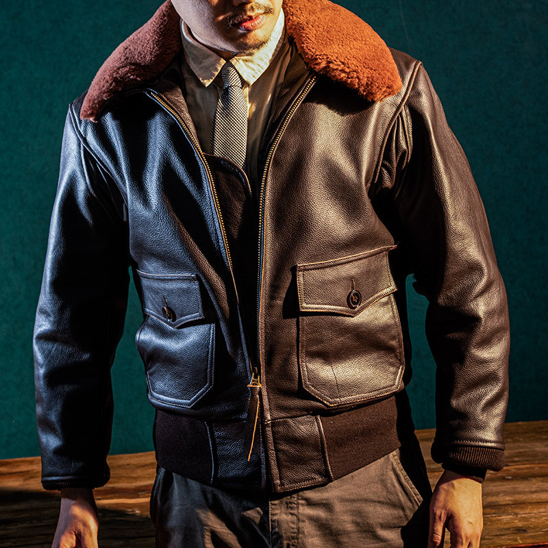 G-1 flight jacket First layer cowhide lambskin collar leather leather jacket