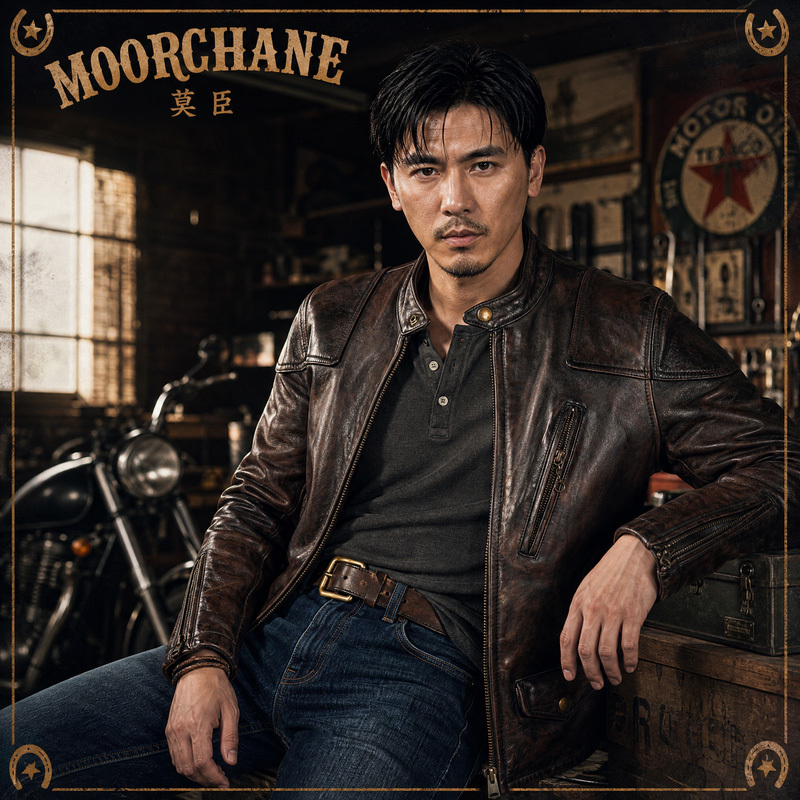 Mochen Men's Horse Leather Venom Stand Collar Motorcycle Jacket Genuine Leather Slim Fit Short Coat G2204