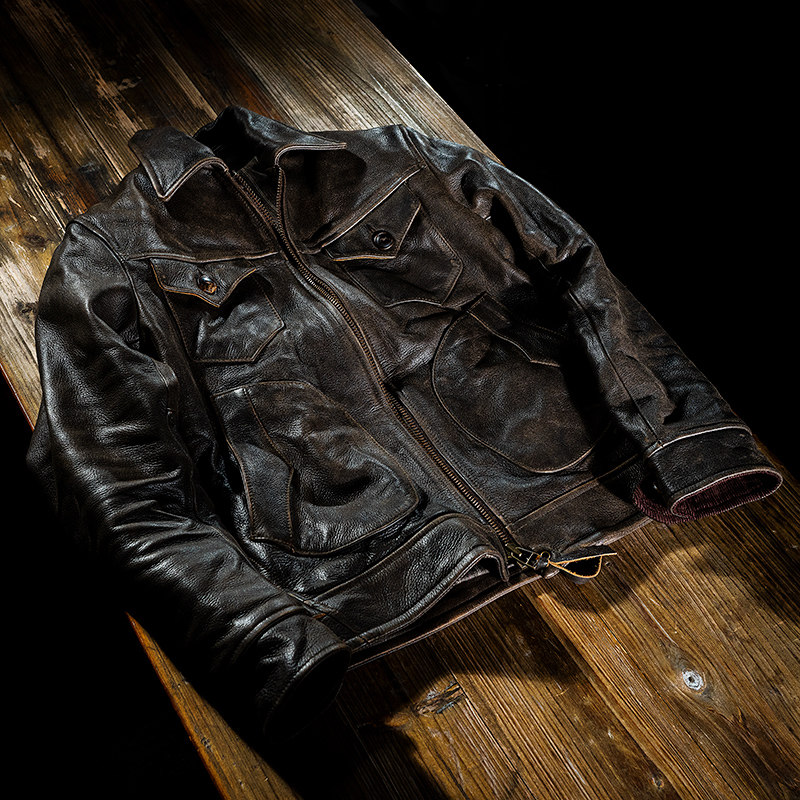 Mochen fur coat western farmer frosted to make old head layer pure cow leather turnover locomotive brown leather jacket jacket