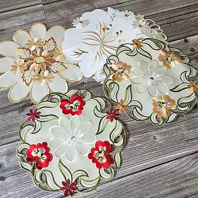 Round coaster fabric embroidery disc mat table anti-scalding mat tea pad table lamp mat simple modern decorative mat