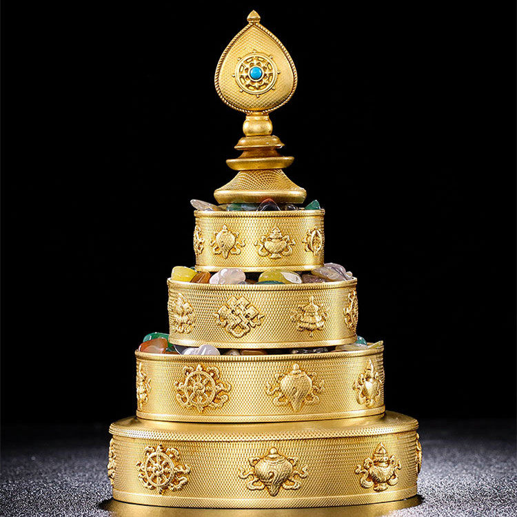 College model pure copper manza plate Tibetan esoteric sect for Buddha repair eight auspicious repair plate Mancha Luo trumpet 10cm to send gems