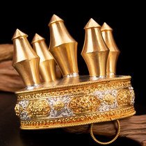 Tibetan-spread Nepal red copper silver plated gold plated Darma Manza 15 cm Five Fang Vermanza to support the upper Division Three Treasure