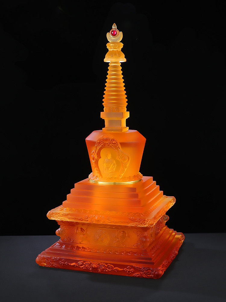 Ancient glass Bodhi pagoda ornaments Tibetan Tantric worship pagoda Zen living room glass relic pagoda yellow large