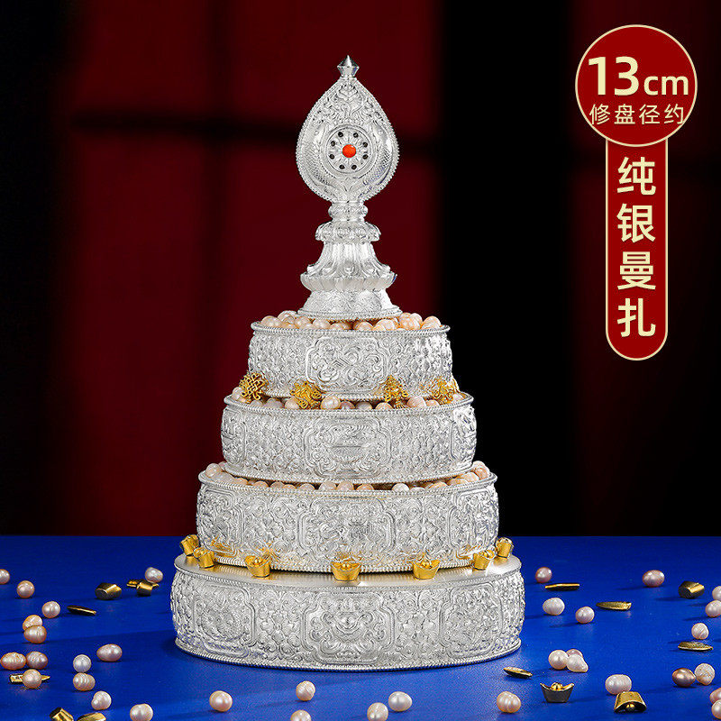 Manza plate S990 sterling silver handmade for Xiuman tea Buddha's first eight auspicious silver manzaman tea plate 13cm