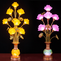 For Buddhist lights LED colorful glass lotus lamp yellow light long lamp temple plug-in Buddhau landing headlight