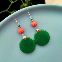 Original dry sapphire plain round no-things brand earrings sterling silver clad gold earrings retro ethnic style personality earrings