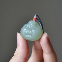 Tuk-tuk -- natural and field jade smiling face Buddha pendant Pau Ping An jade Millver necklace with a gift