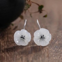S925 sterling silver earrings female flower earrings retro simple personality natural Hetian jade earrings hypoallergenic earrings