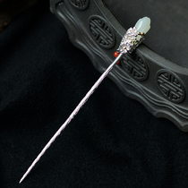 s925 silver inlay Hetian Jade South red womens hair hairpin court retro dress Chinese style step hair hairpin cheongsam
