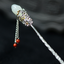 s925 silver inlay and field jade south red female hair hairpin hairpin palace retro style Chinese step rocking hairpin disc hair accessories qipao