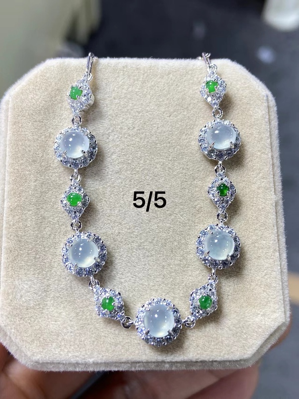 S925 Silver Inlaid with Burmese Natural Jade A-Grade Simple and Exquisite Bracelet Ice-Type Jade Jewelry