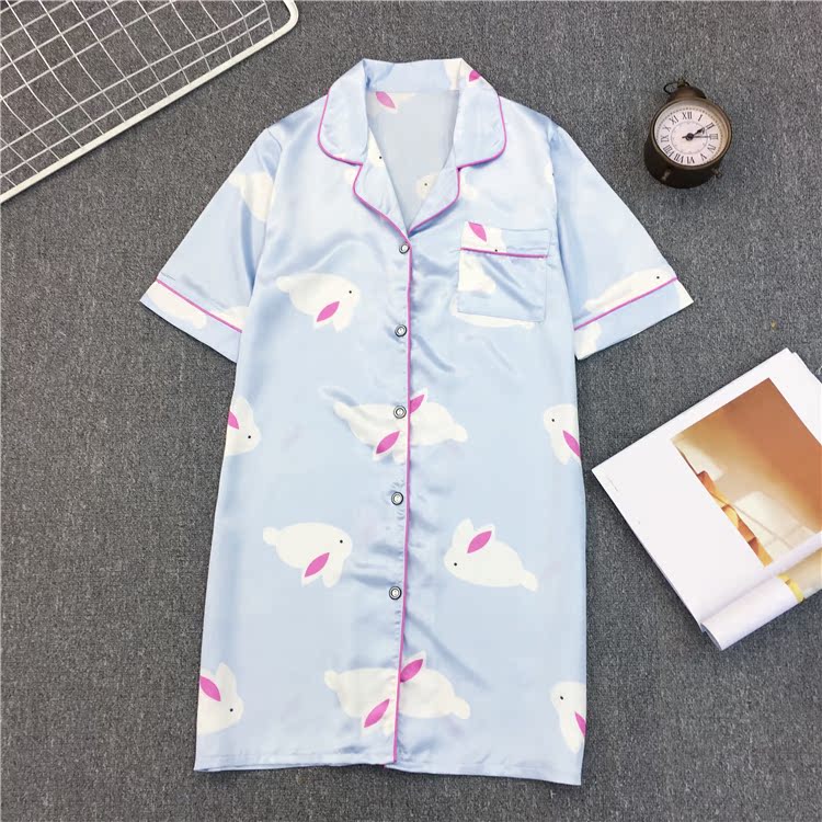 Bộ đồ ngủ bằng lụa băng đêm nữ mùa hè phiên bản Hàn Quốc của sinh viên tươi lụa mùa hè áo trắng gợi cảm cỡ lớn chất béo mm bộ thể thao nam