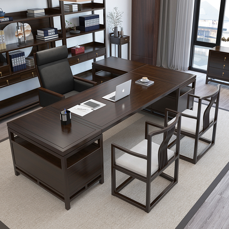 New Chinese-Style Solid Wood Office Desk Corner Side Cabinet Boss Executive Desk Modern Study Desk Bookcase Drawer Computer Desk New Chinese-Style Solid Wood Office Desk Corner Side Cabinet Boss Executive Desk Modern Study Desk Bookcase Drawer Computer Desk
