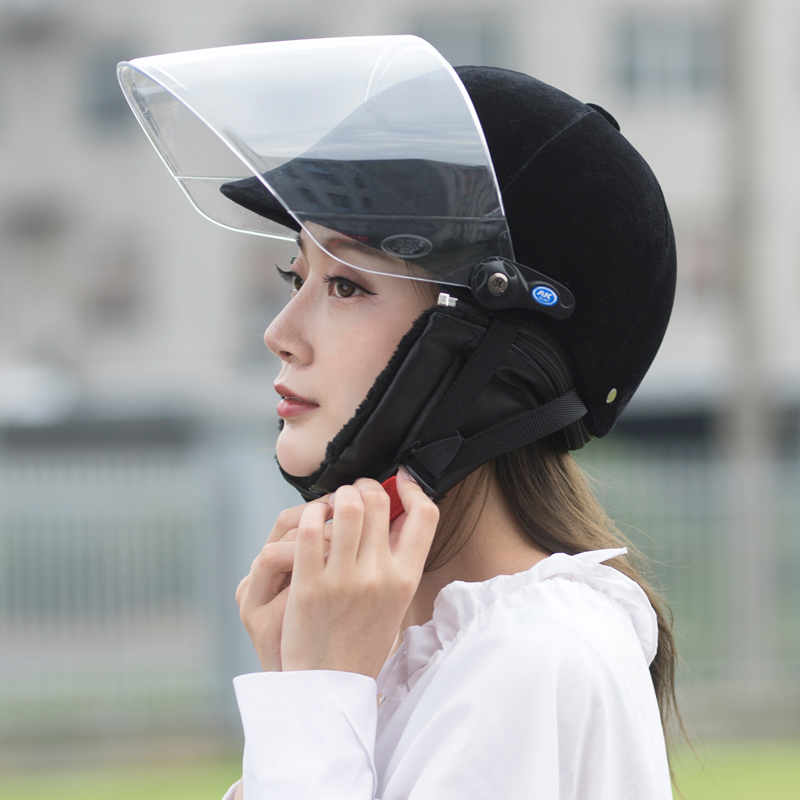 Ai Kai helps electric car helmet equestrian velvet half helmet sunscreen battery car summer helmet warmth winter and autumn helmet woman