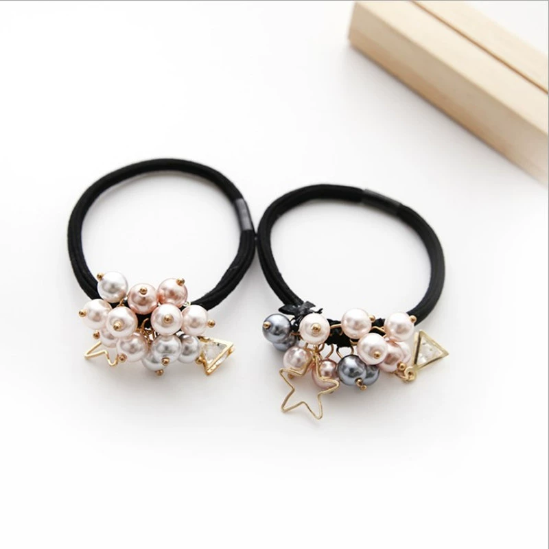 Ngôi sao năm cánh tam giác rhinestone hình học ngọc trai dải cao su dây buộc tóc mũ tai bèo hàn quốc vòng tóc phụ kiện tóc phụ kiện bao da - Phụ kiện tóc