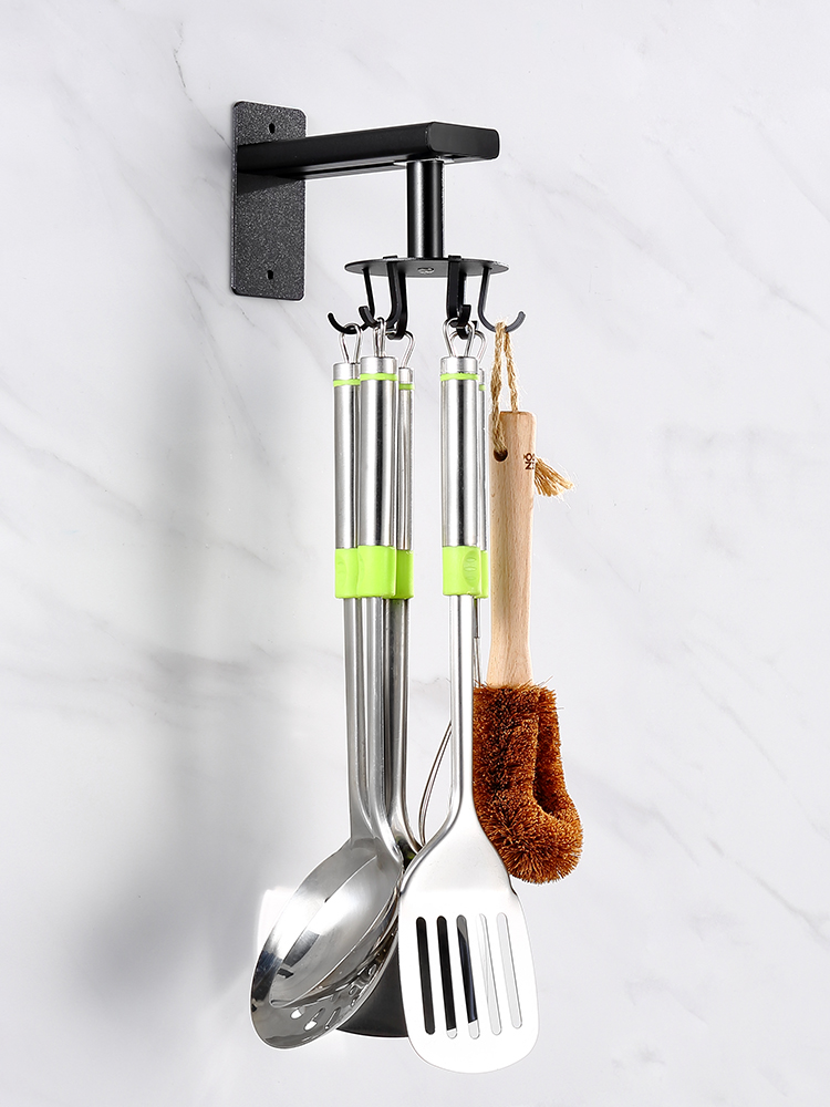 Hole-free kitchen wall storage shelf shelf Rotary hook Spatula spoon Kitchenware supplies Wall-mounted artifact