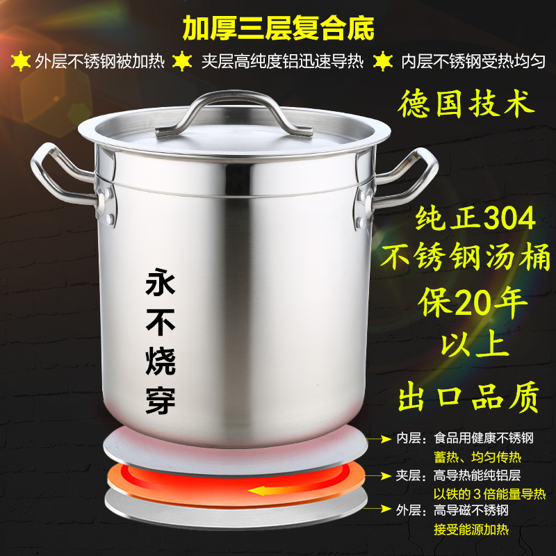 Thickened bottom 304 stainless steel high pot with lid Hotel kitchen commercial induction cooker composite bottom bucket Extra large soup pot