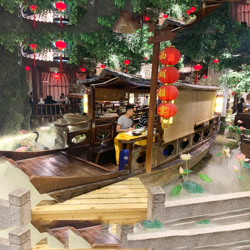 Gui Guang Ship 6 - 8 people indoor Chinese characteristics of ancient wood dining boat water to eat a canopy ship