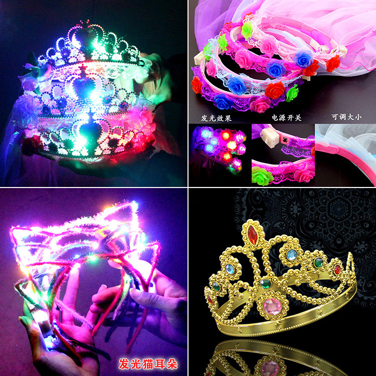 New Luminous Hair Accessories Sparkling Cat Ears Crown Head Yarn Children Crown Accessories Dance Performance Props Princess
