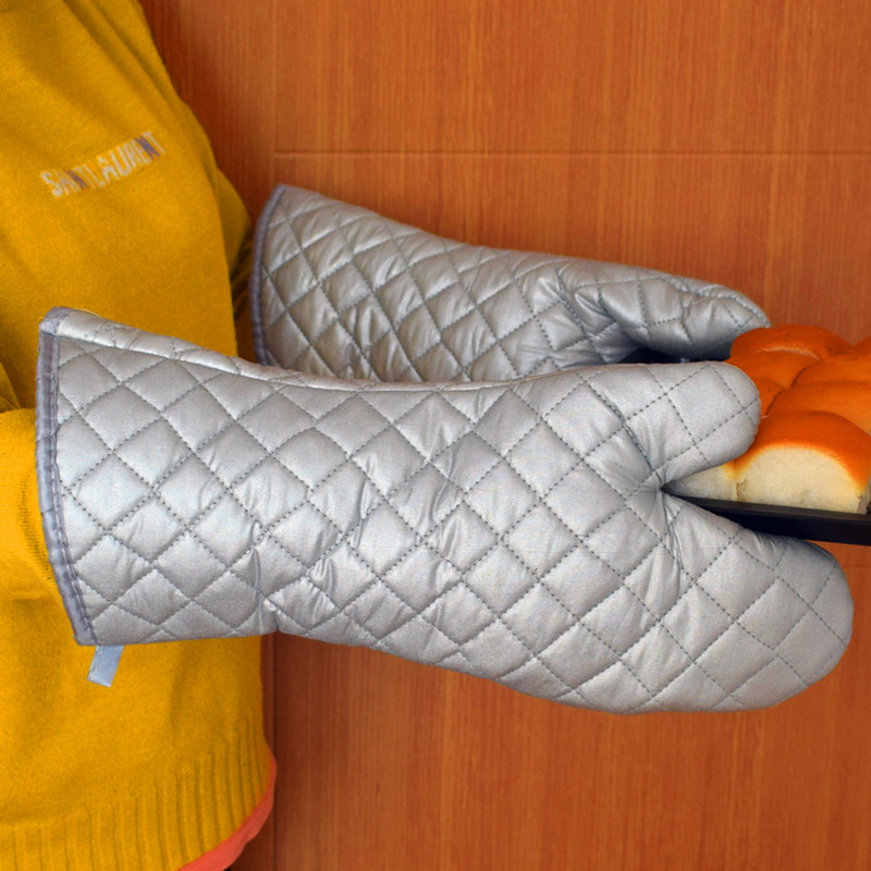 2 high temperature resistant 400 degree microwave oven hanging ironing machine baking insulation anti-scalding barbecue commercial coated silver cloth gloves