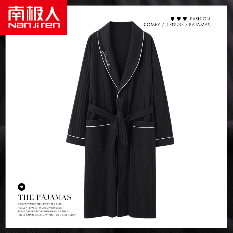 South Pole men's men's sleeping robes Spring autumn season pure cotton long sleeves in long version Bathrobes large size for autumn and winter full cotton bath clothes Home clothes