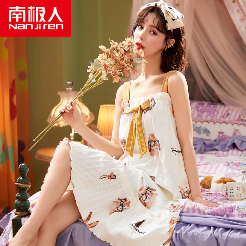 South Pole Harness Sleeping Dress Woman Pure Cotton Summer 2022 New Mid-Length Dress Sleepwear Cute Summer Thin home Home Clothing