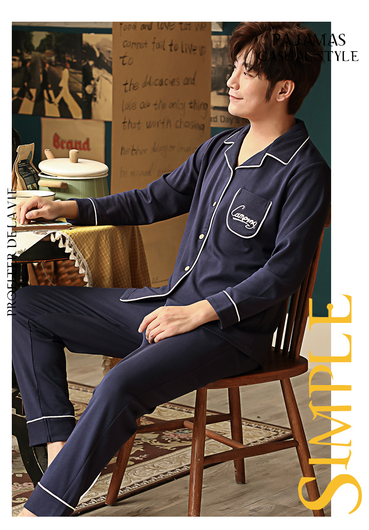 Đồ ngủ nam cực nam mùa xuân và mùa thu cotton dài tay thanh niên cotton thanh niên mùa hè nam phục vụ nhà thời trang 2021