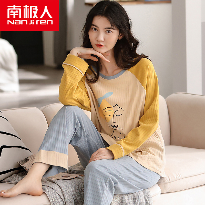 South Pole pyjamas women's spring autumn pure cotton long sleeves Increase code can be worn out of autumn and winter home The new suit 2022