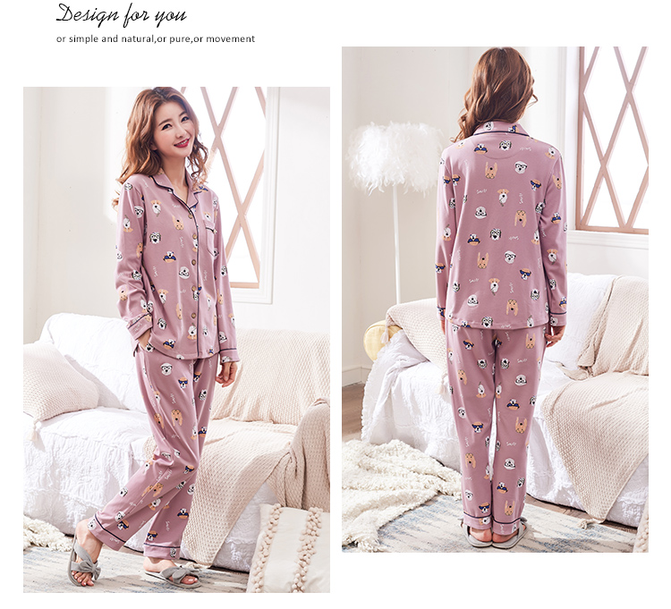 Mùa xuân và mùa thu ở Nam Cực Bộ đồ đôi thông thường Bộ đồ nữ dài tay Cotton cardigan Dễ thương Set Nam Kích thước lớn Dịch vụ tại nhà đồ bộ mặc nhà bằng vải thun