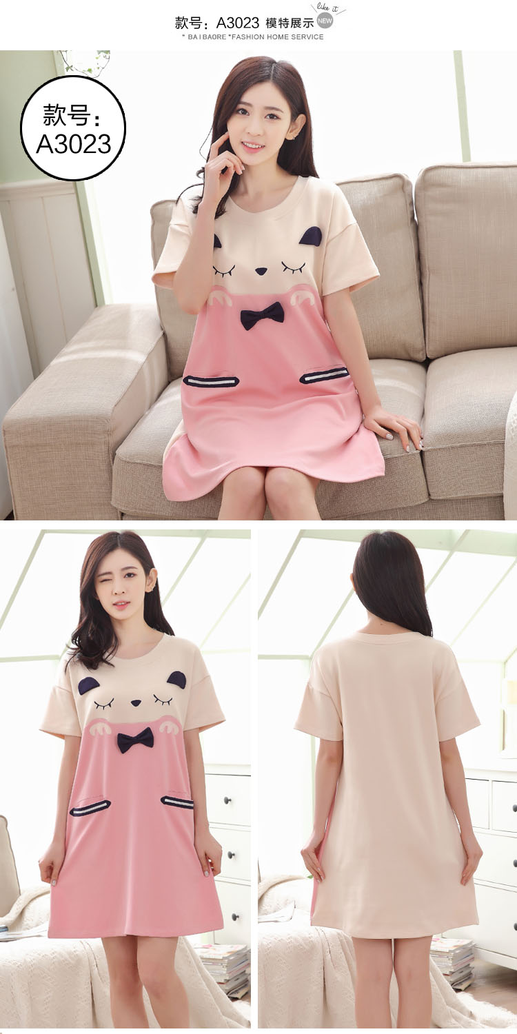 Nam cực nightdress nữ mùa hè Hàn Quốc cotton ngắn tay cô gái đồ ngủ ngọt ngào dễ thương phim hoạt hình nhà dịch vụ ăn mặc