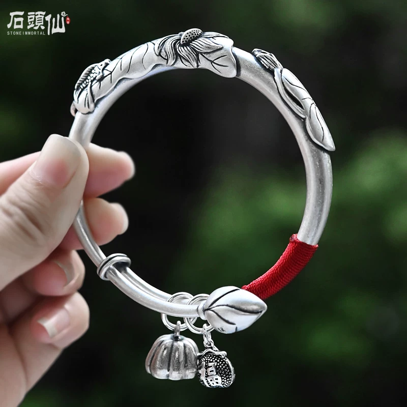 Серебряный браслет, лотос, образец серебра 925
