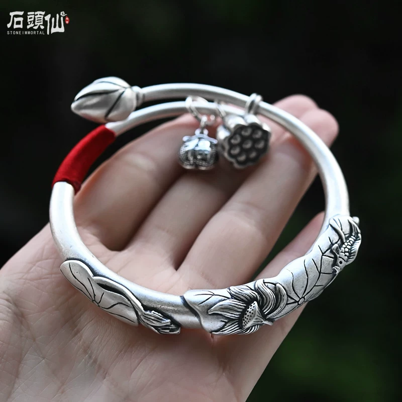 Серебряный браслет, лотос, образец серебра 925