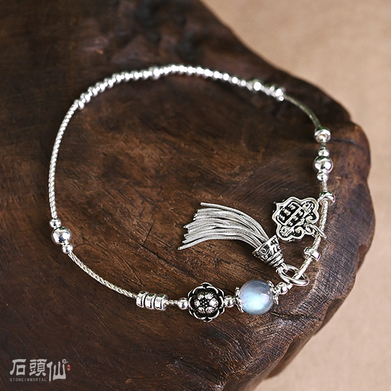 925 sterling silver vintage tassel anklet female summer niche antique sense ruyi abacus silver anklet silver jewelry