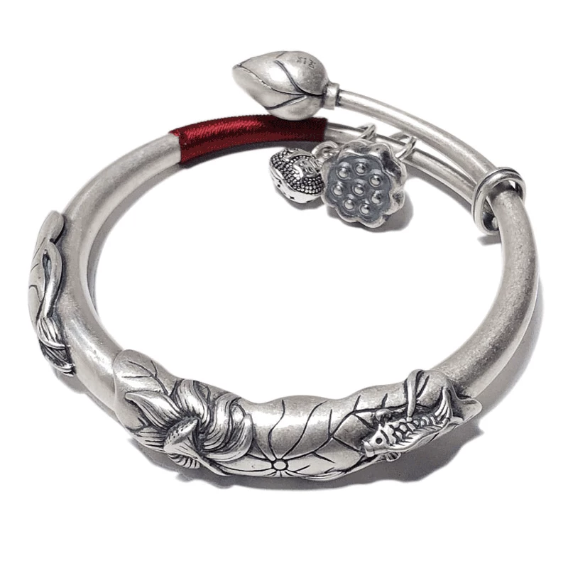 Серебряный браслет, лотос, образец серебра 925
