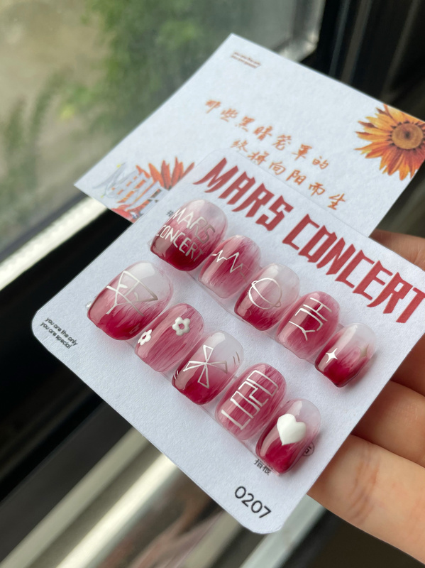 Huahua Chenyu Mars Concert Handmade Support Wearable Nail Art Stickers Mars Gradient Semi-Transparent Cherry Red