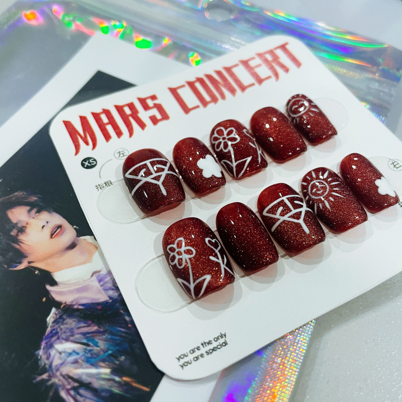Hua Hua Huachenyu Mars Concert Handmade Support Wearable Nail Stickers Mars Fireworks Cat Eye Lucky Red Brightening