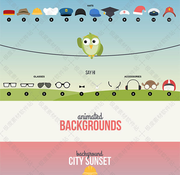 AE模板 2D卡通动漫拟人化小鸟角色演绎MG动画元素素材库工具包