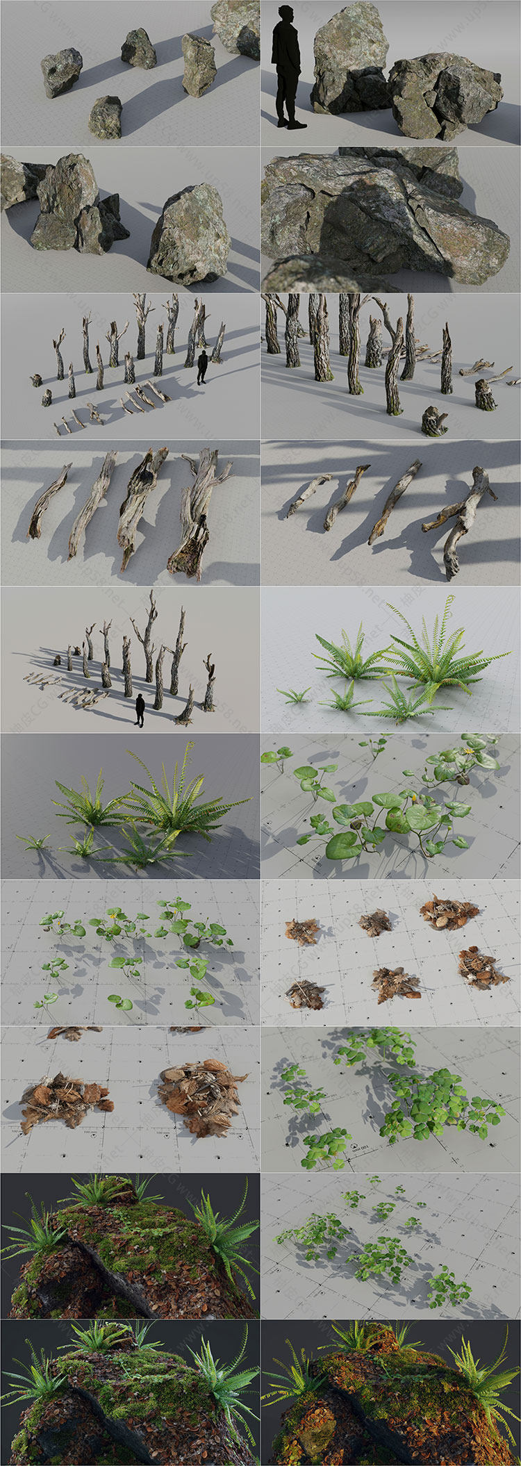 Blender打造自然森林地面苔藓地表散布3D模型素材(含中文字幕教程)