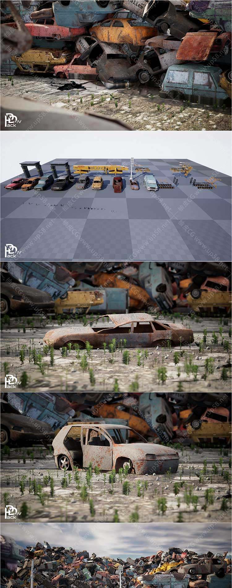 Unreal Engine废料废旧汽车回收站环境素材Junkyard Environment - 14 Assets