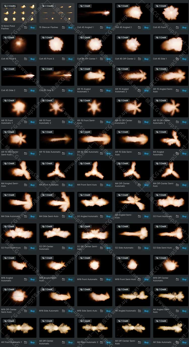 130+影视游戏真实枪口火花元素3K/4K高清视频素材Muzzle Flashes Vol.1&Vol.2