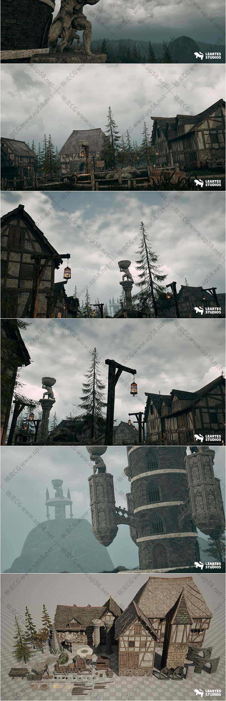 Unreal Engine游戏开发幻想神秘村庄环境3D资产包