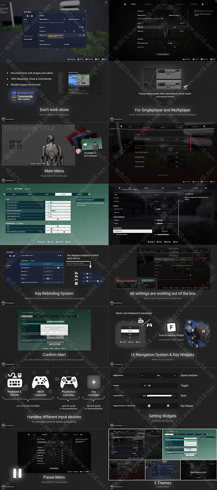 Unreal Engine完整可定制游戏UI设置菜单选项面板Nice Settings Menu V2