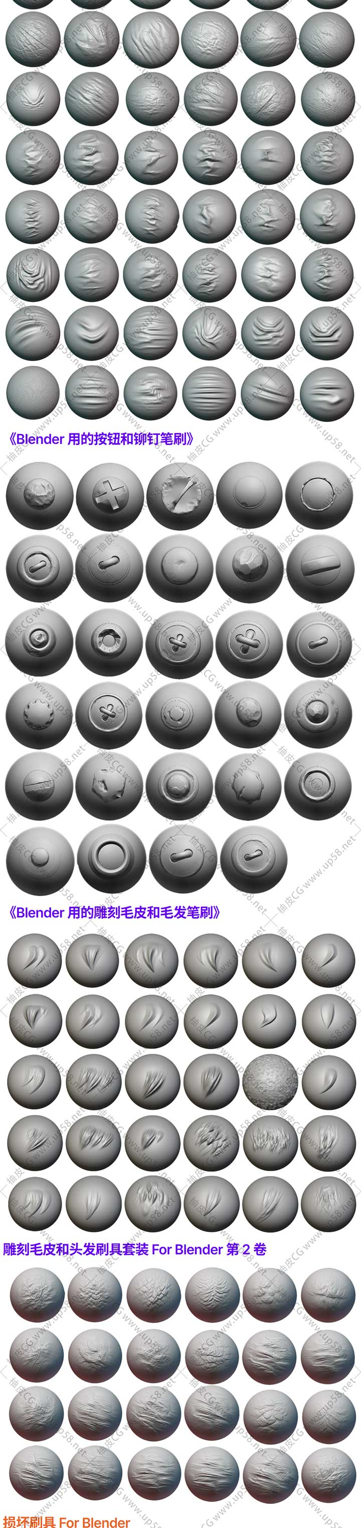 600+Blender木头金属人类皮肤服饰饰品爬行动物龙雕刻笔刷+视频教程